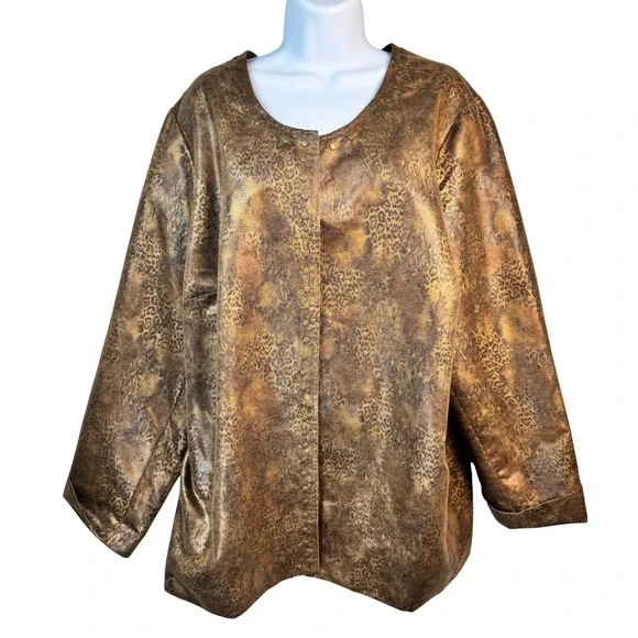 Isabel‎ Hayley Timeless Trends Blazer Jacket 2X Leopard Print Metallic Party - Picture 2 of 13